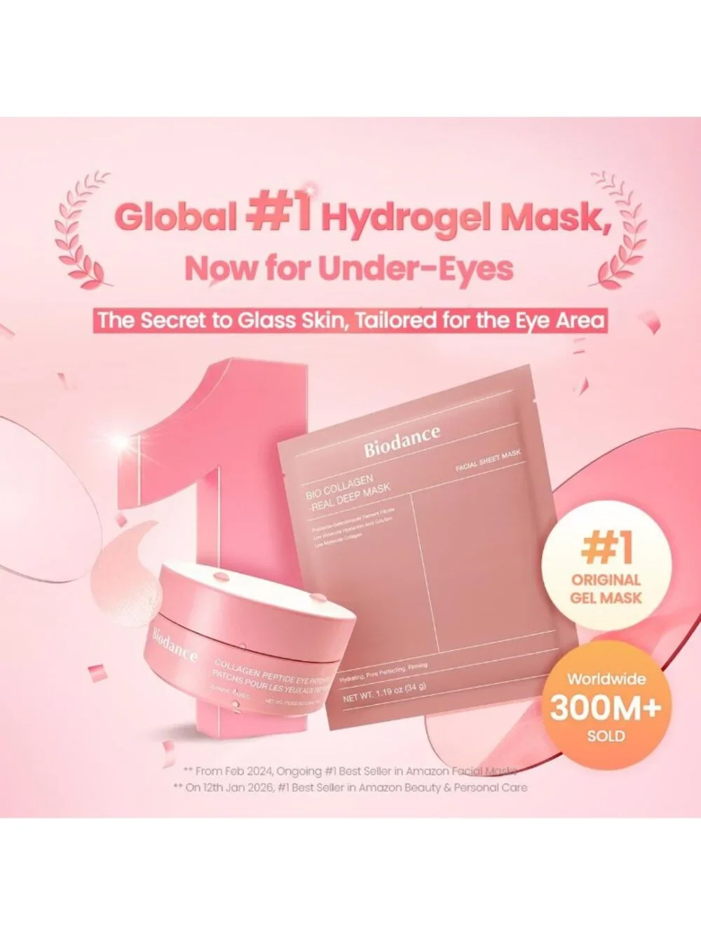 Hydrogel Eye Patches for Under Eyes - Collagen Peptide, Anti-Wrinkle, 60 Count
